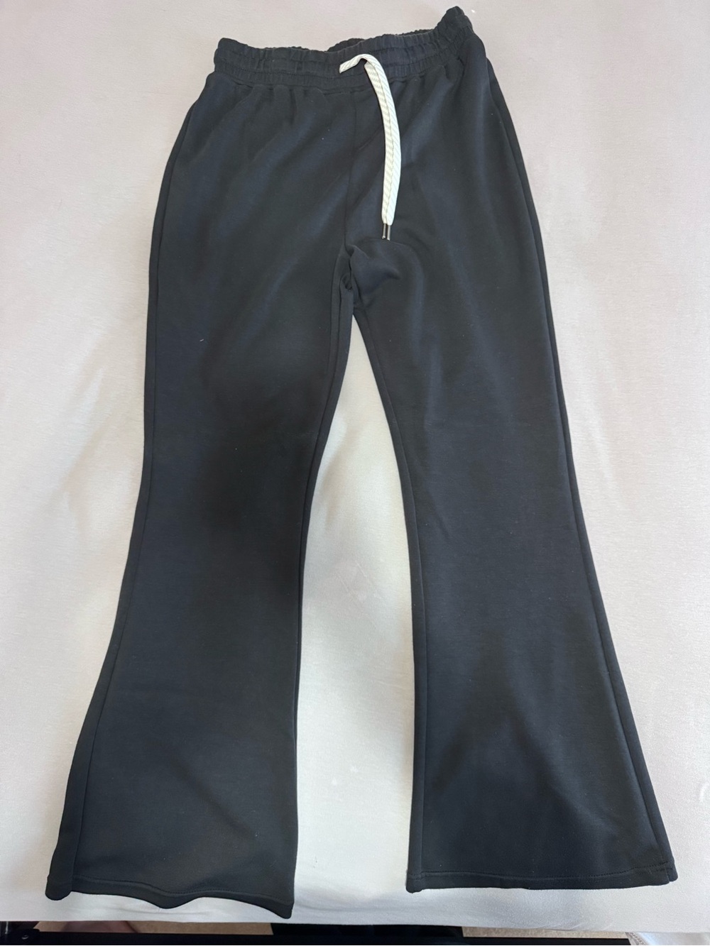 Women's Black Flared Track Pants with Drawstring Waist